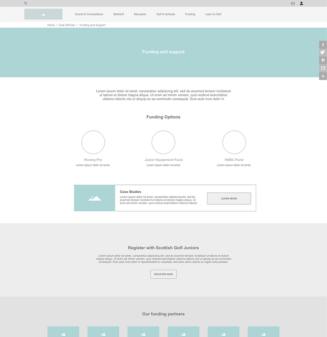 Funding and Support Wireframe